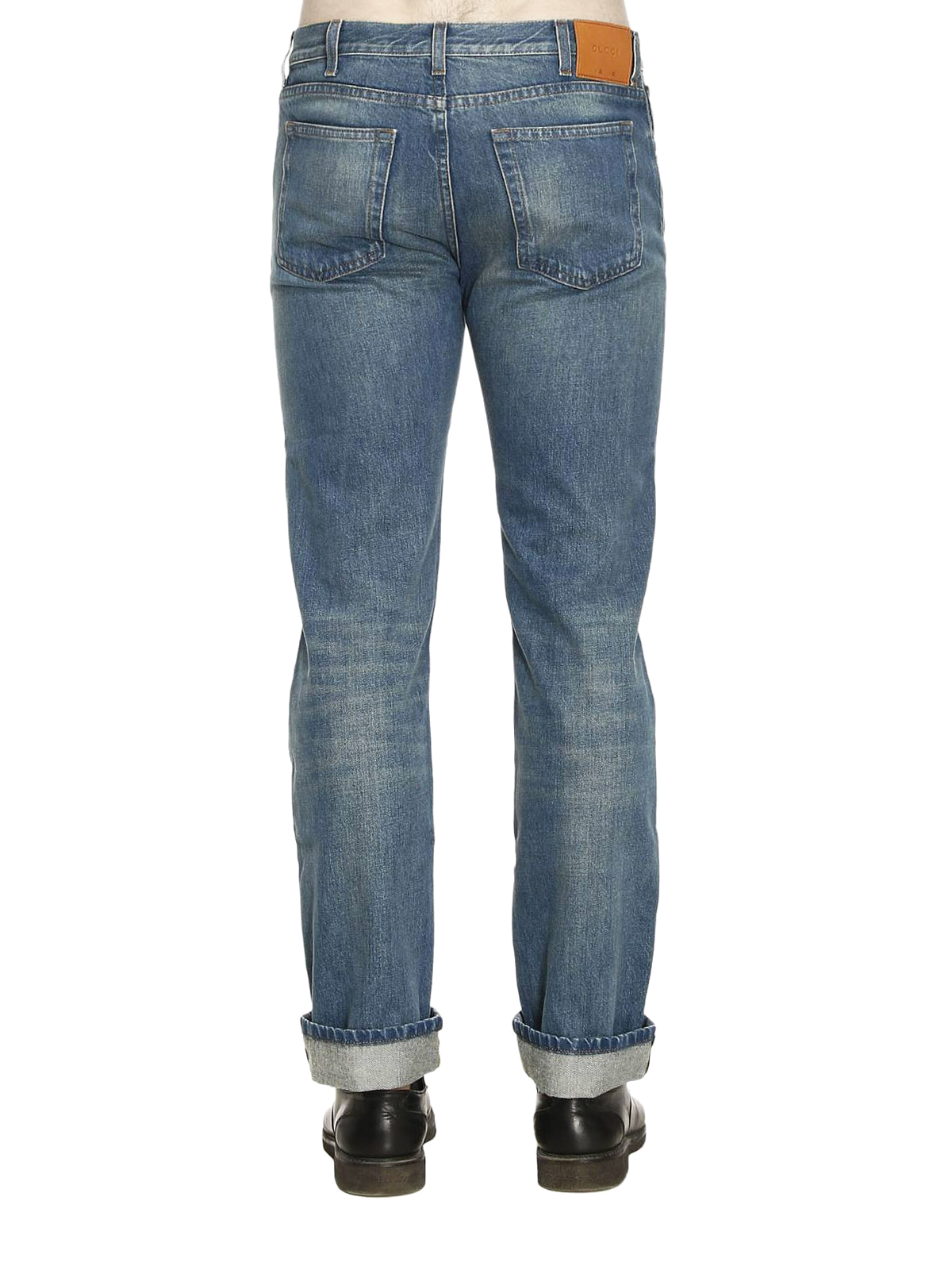 Straight leg jeans - Web detail turn-up denim jeans - 430367XR1914551