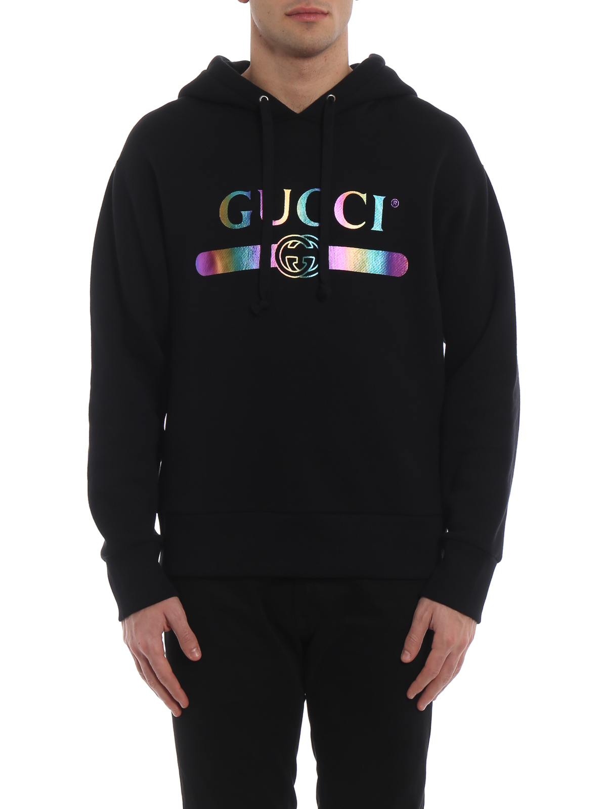 Iridescent Gucci logo cotton hoodie 