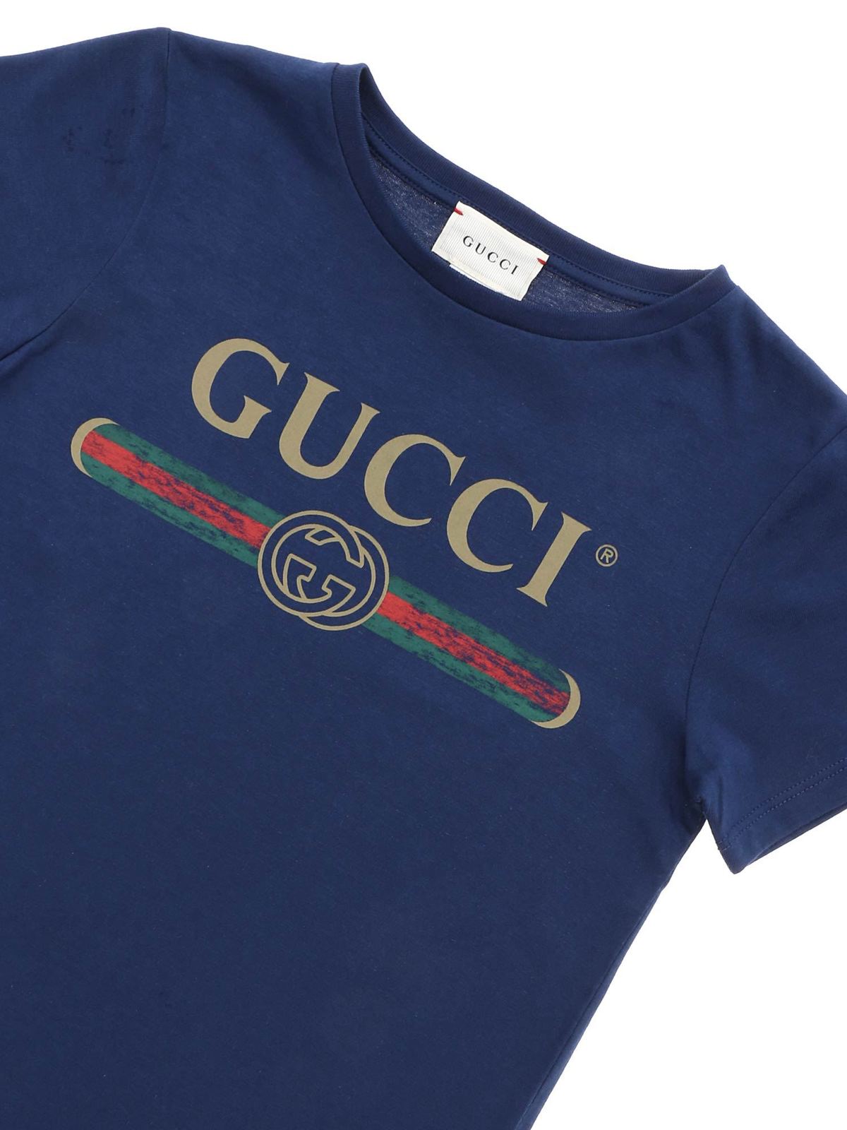 Gucci - Blue T-shirt with contrasting 