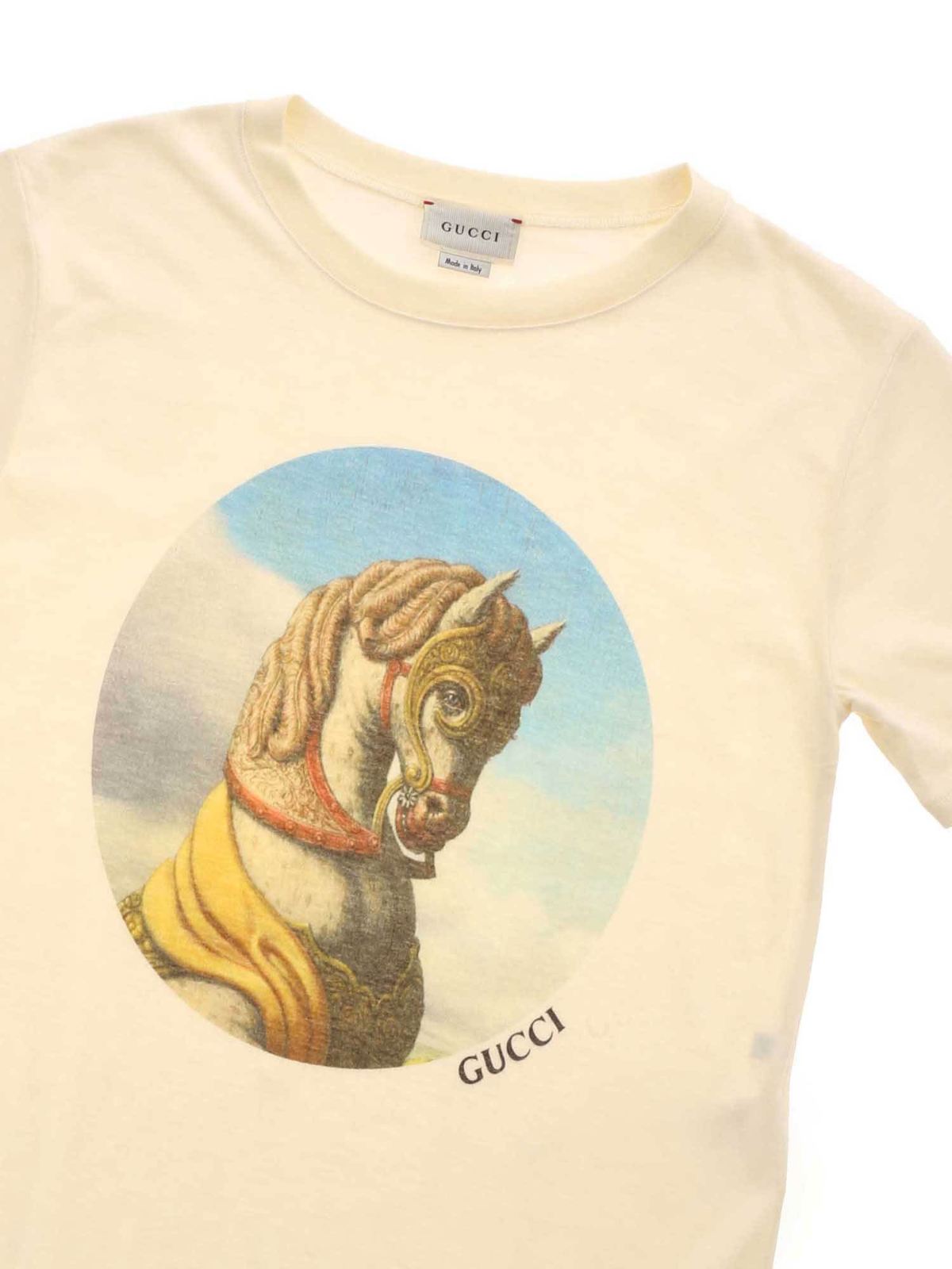 Gucci - Multicolor print T-shirt in cream color - t-shirts - 580991XJB999756