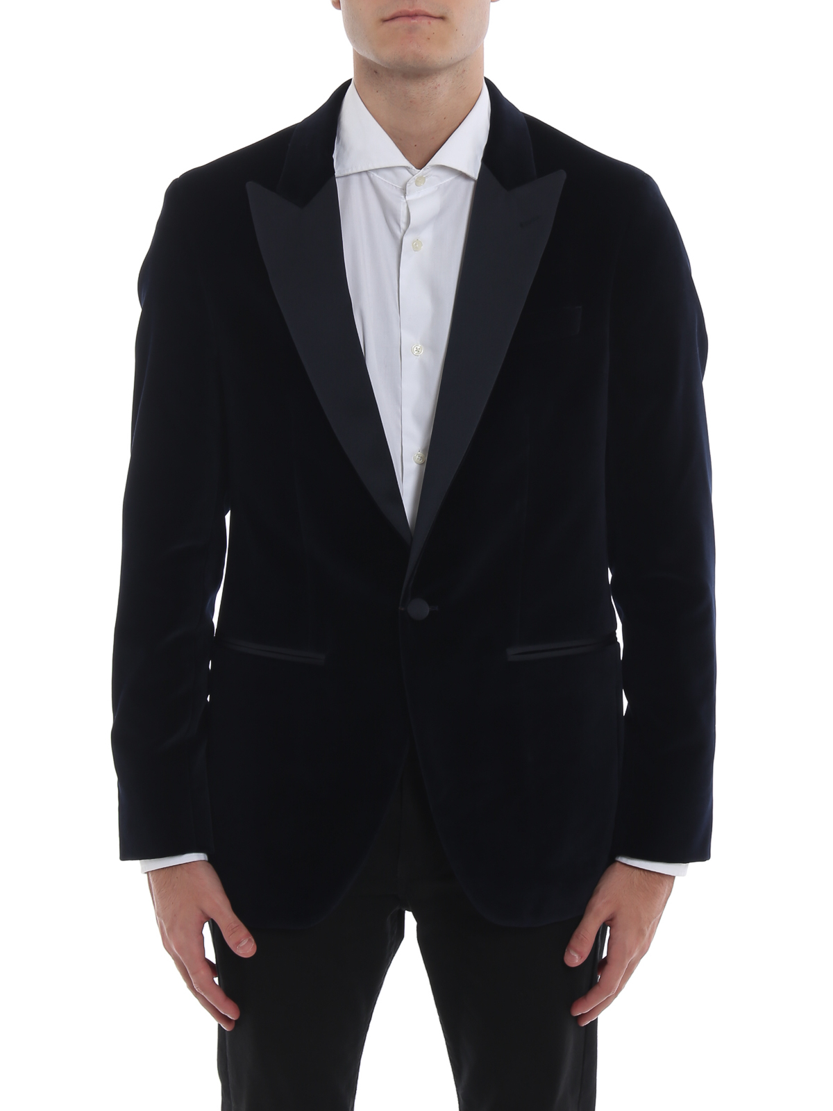 Blazers Hackett - Blue velvet blazer with satin lapels - HM450245R595