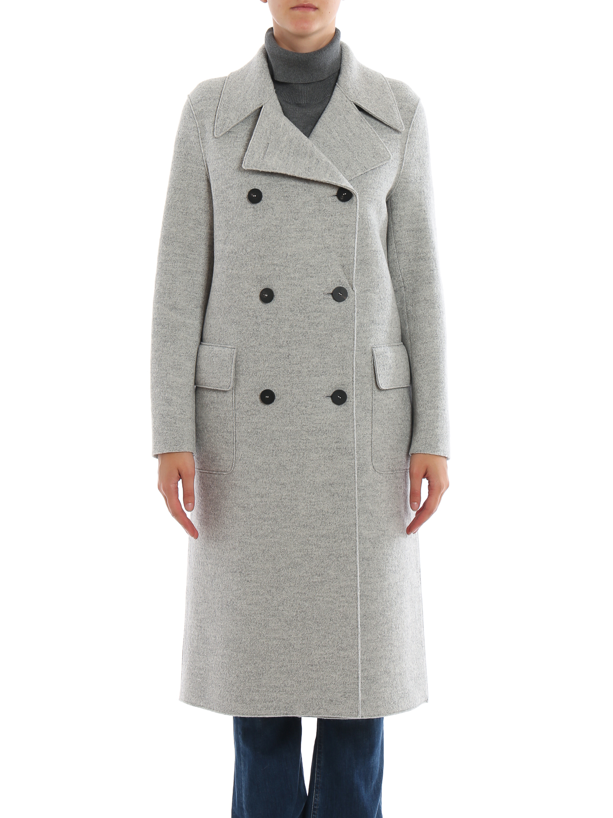 Harris Wharf London - Melange grey boiled wool military coat - long ...