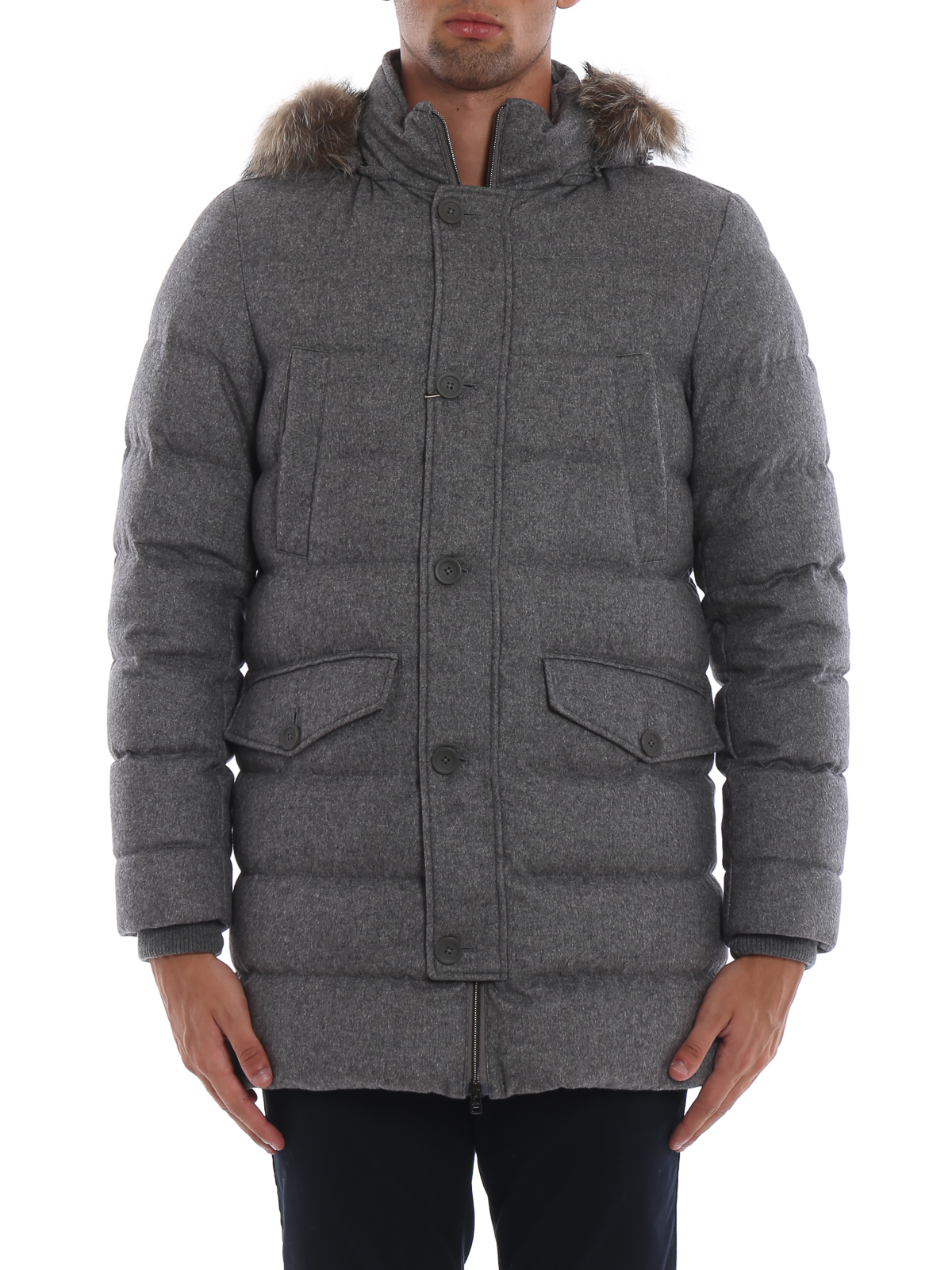 Padded coats Herno - Cashmere silk fur hooded puffer short coat