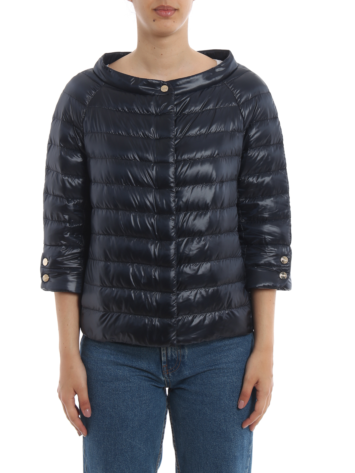 navy cropped puffer jacket