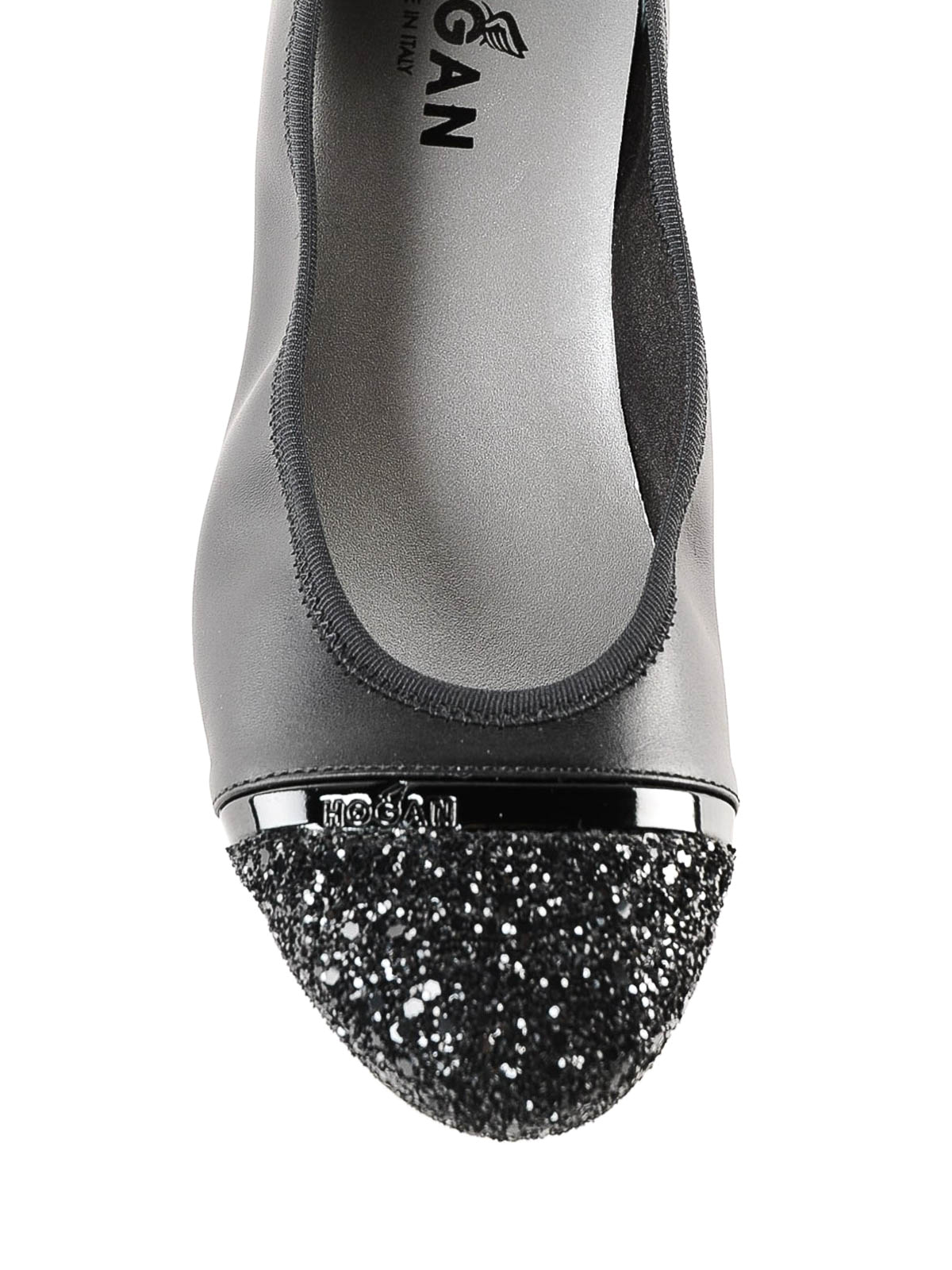 black glitter flat shoes