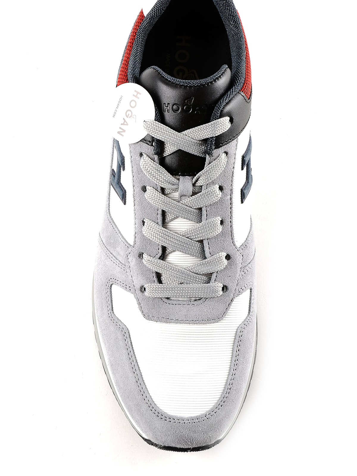 grey fabric trainers