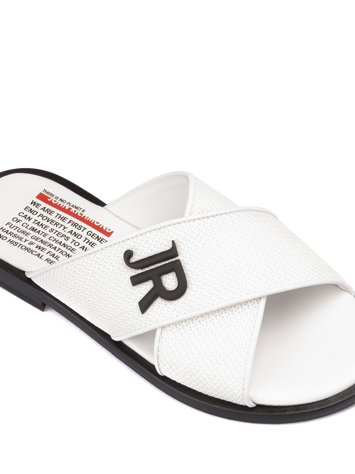 white leather flip flops
