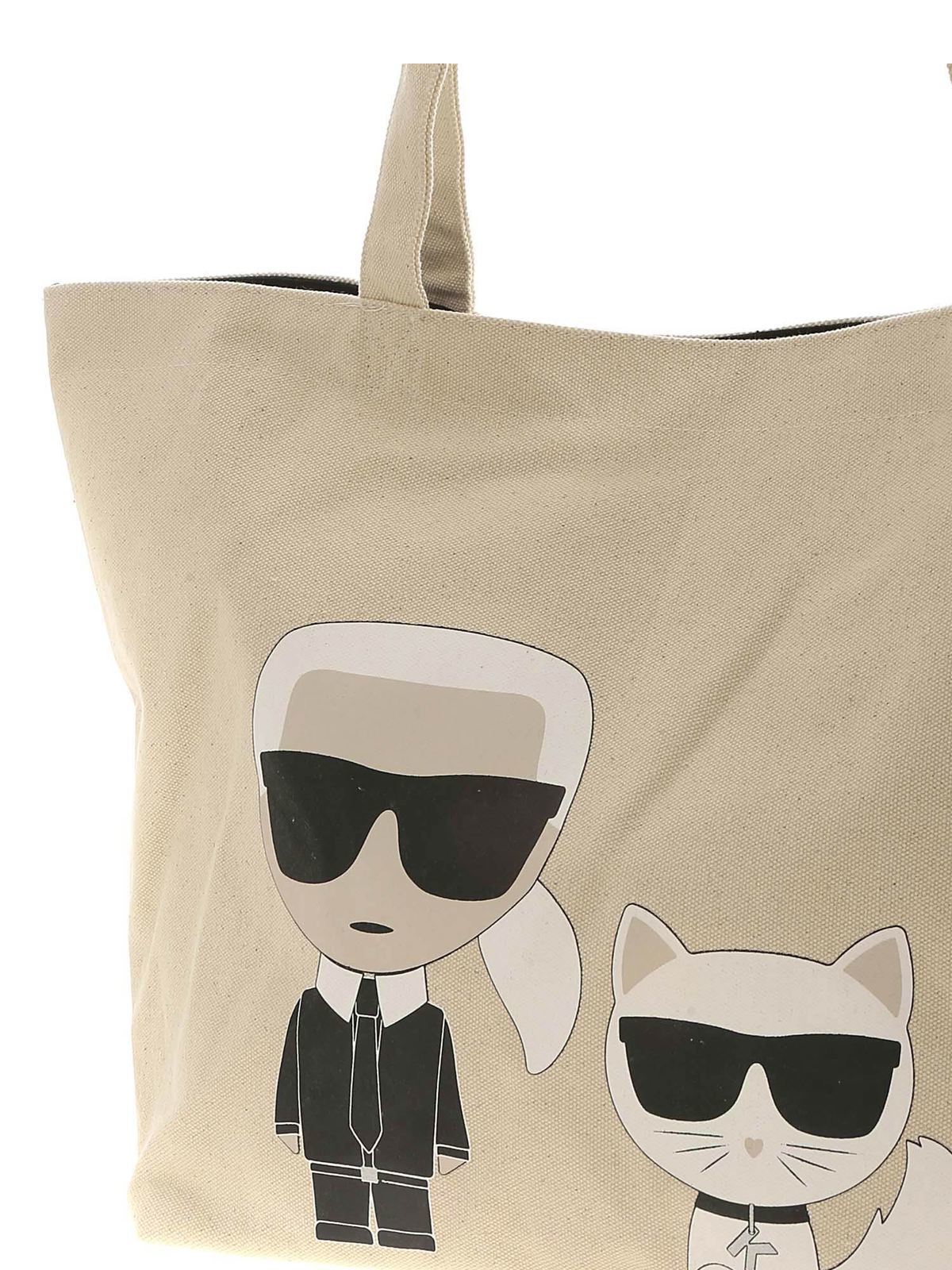 passage Verslaafde Daarbij Totes bags Karl Lagerfeld - Ikonik Karl and Choupette shopper in white -  205W3095NATURAL
