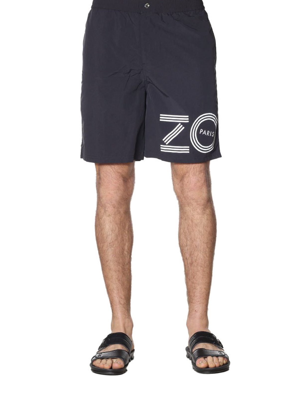 Logo print black nylon swim shorts 