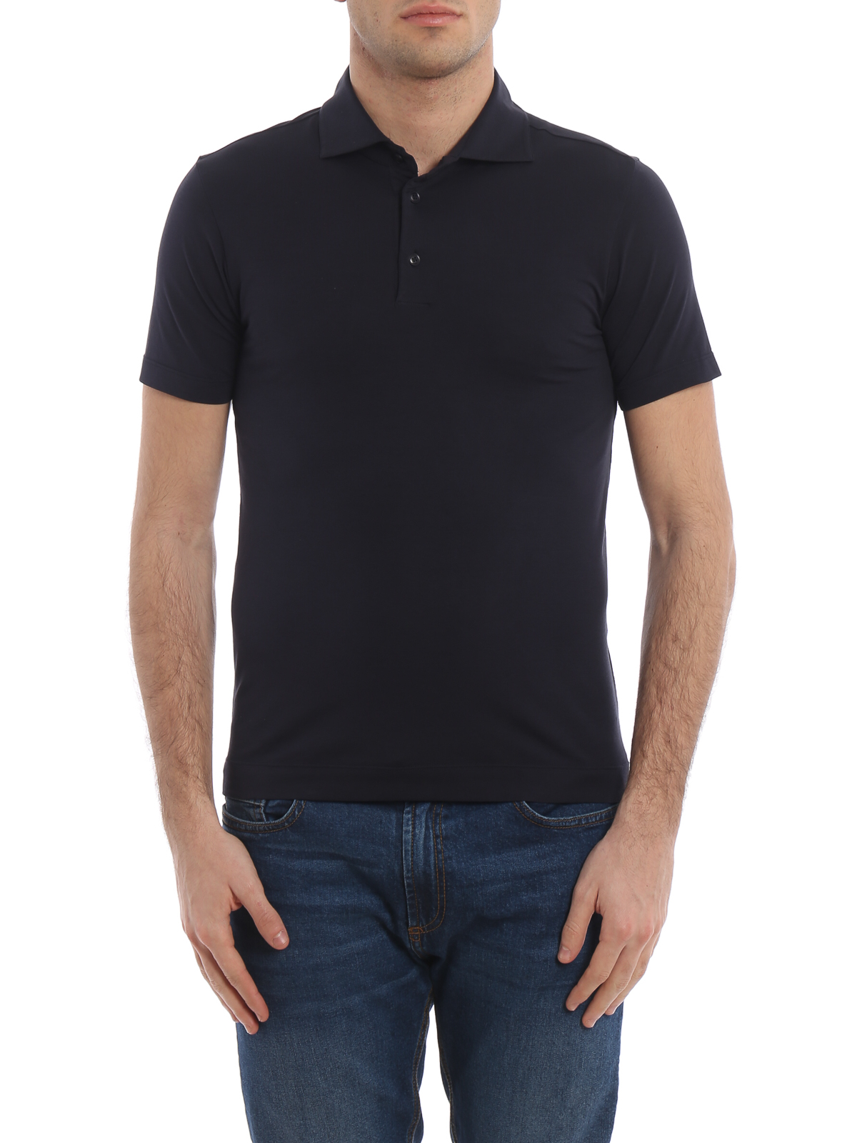 Polo shirts Lamberto Losani - Black stretch cotton polo shirt - H2810790616