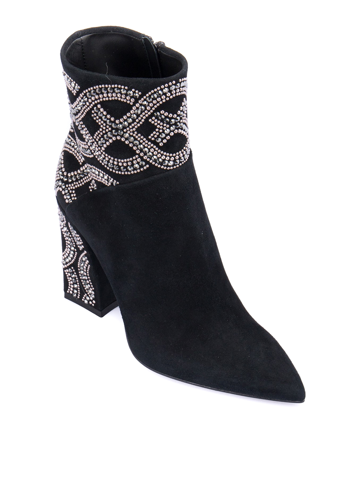 Strass-embellished suede booties 