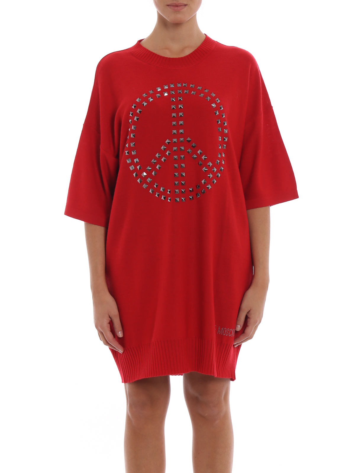 Genou Robe Au Love Moschino Rouge Longueur knPXwO80