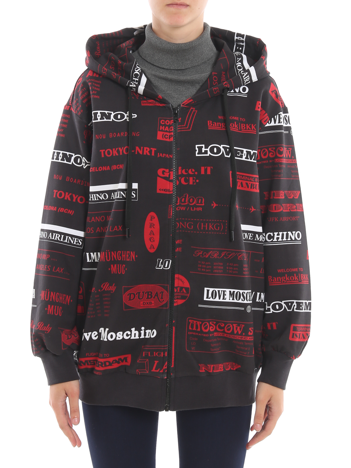 Slechthorend Parel merk Sweatshirts & Sweaters Love Moschino - Airport print cotton zip oversize  hoodie - W3342E20750009