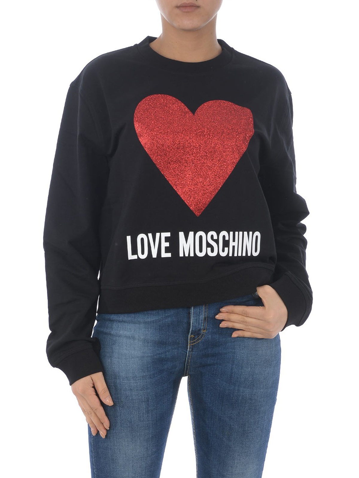 Sweatshirts & Sweaters Love Moschino - Glitter heart black cotton 