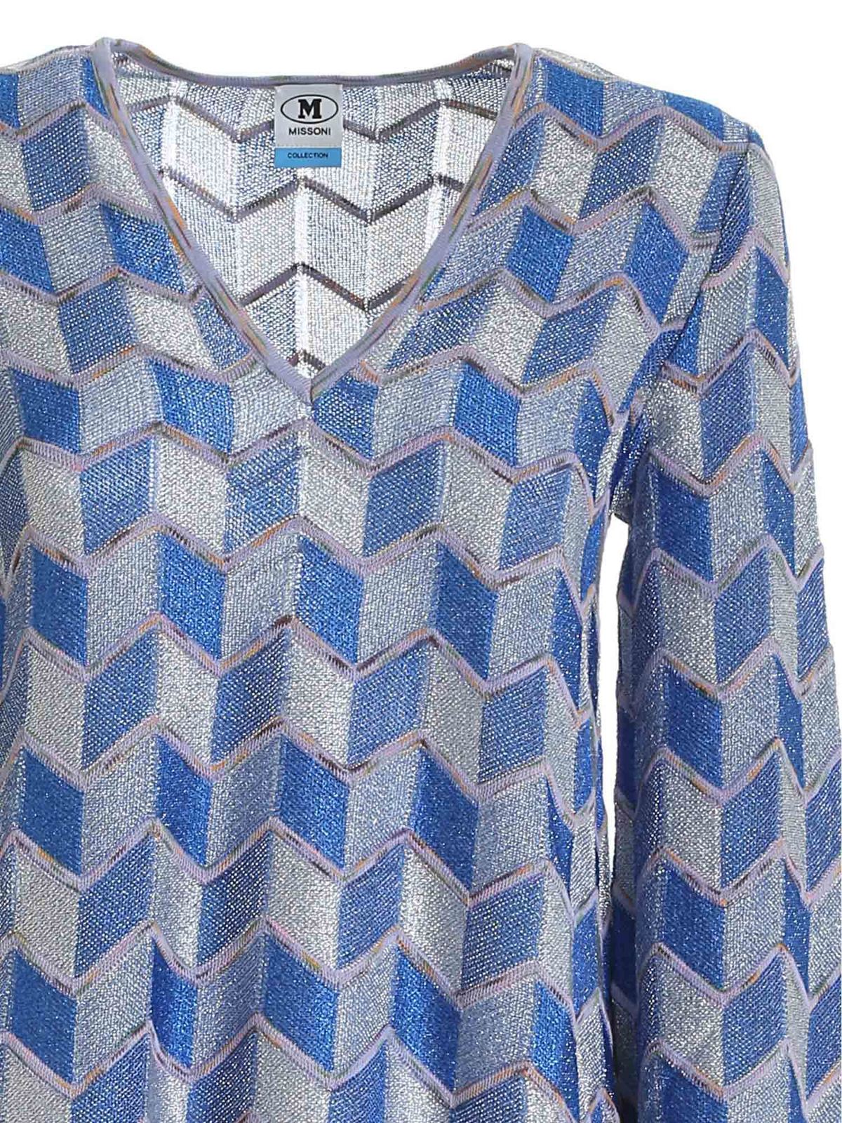 Zig Zag lurex sweater in blue and grey 