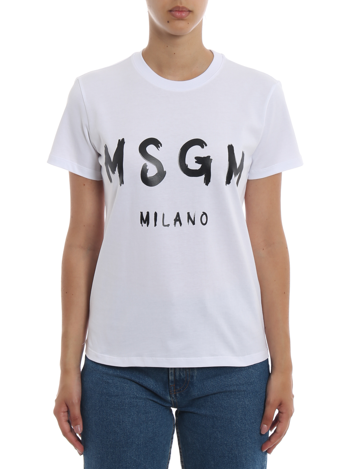 M.S.G.M. - T-shirt bianca con logo pennellato - t-shirt - 2541MDM6018479801
