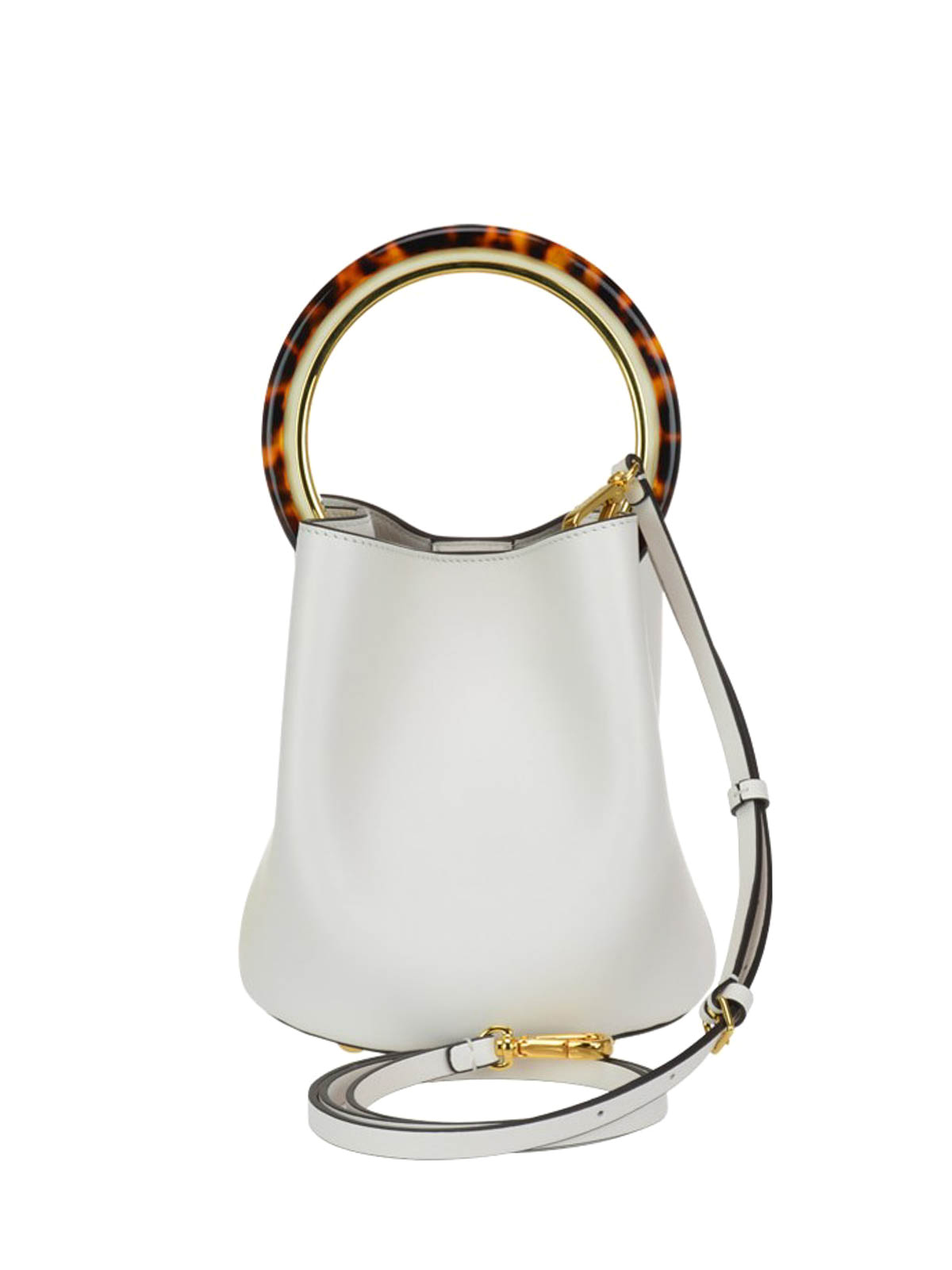 Marni - White bucket bag with tortoiseshell handle - Bucket bags ...