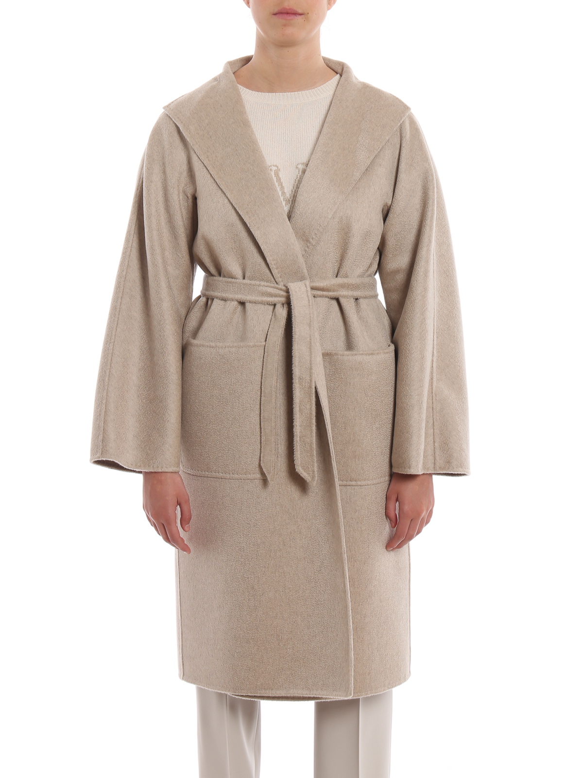Knee length coats Max Mara - Lilia beige cashmere wrap coat ...