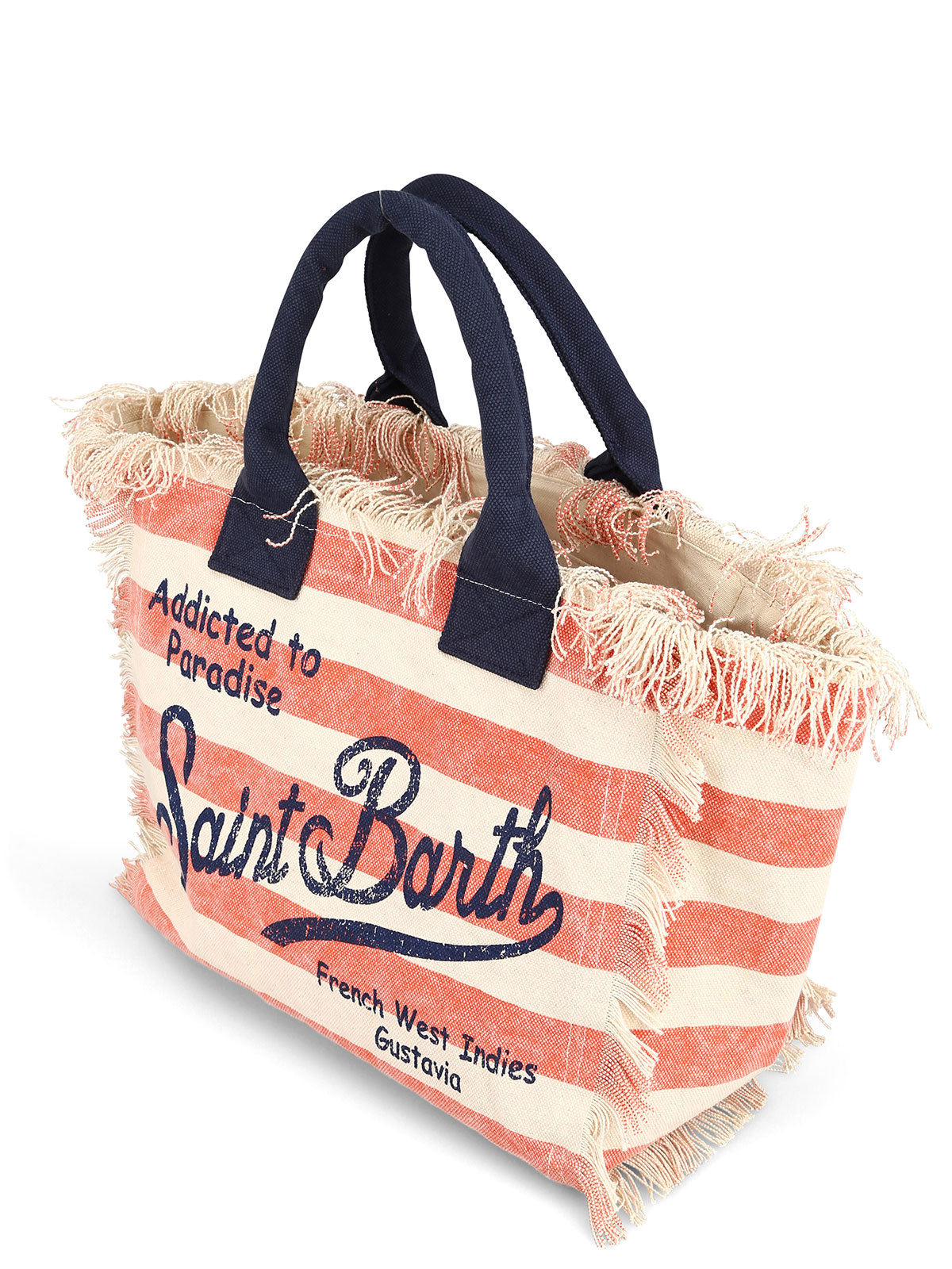 Totes bags Mc2 Saint Barth - Vanity coral orange stripe canvas beach ...
