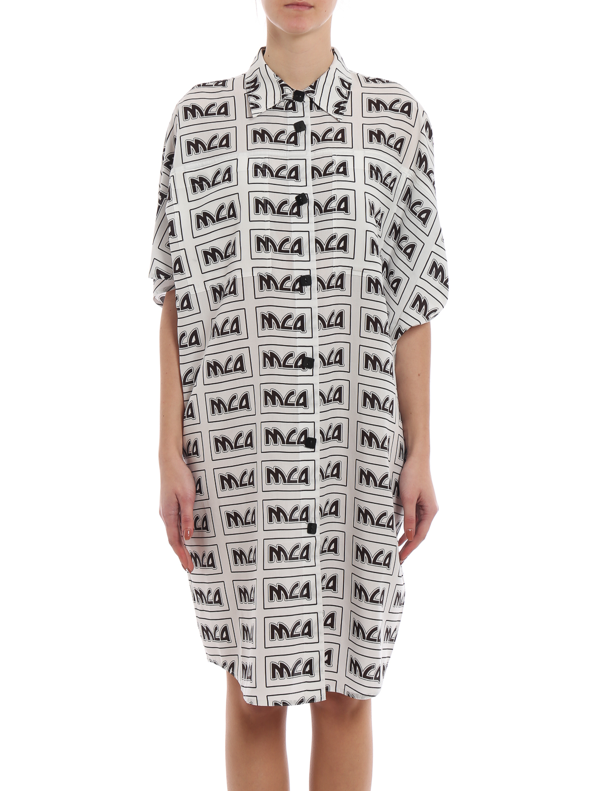 Mcq Logo Print Oversized Shirt Dress Knee Length Dresses