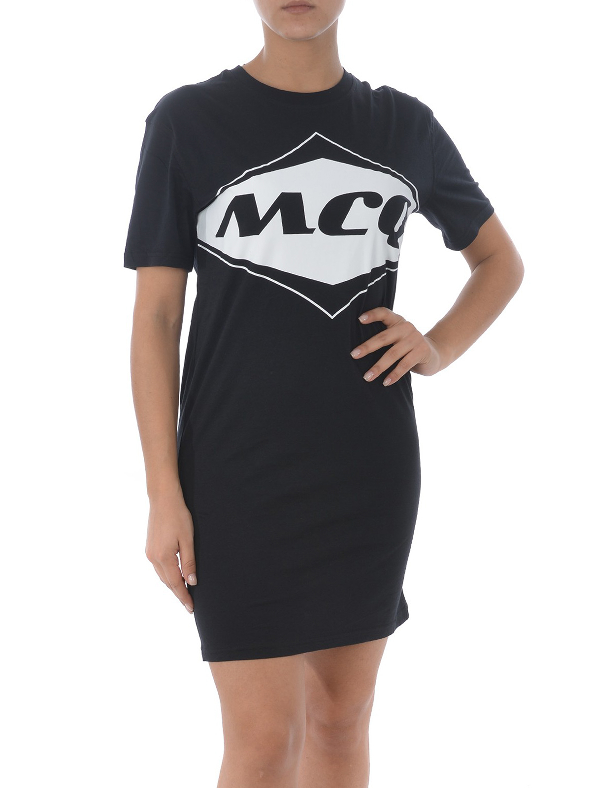 Logo print black cotton T-shirt dress 