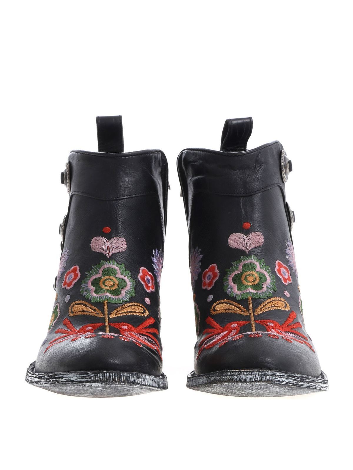 Black embroidered ankle boots 