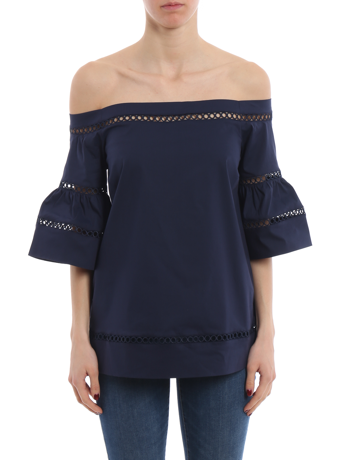Bluse Michael Kors - Blusa blu scura a spalle scoperte in popeline -  MF84LGW8TB456