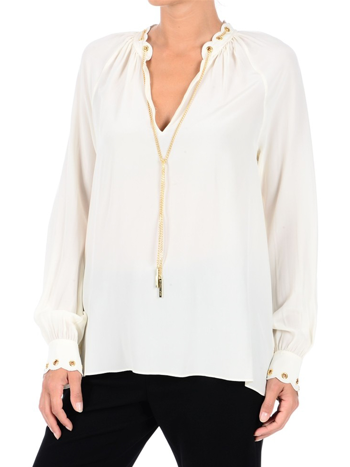 Silk blouse with gold-tone chain and 