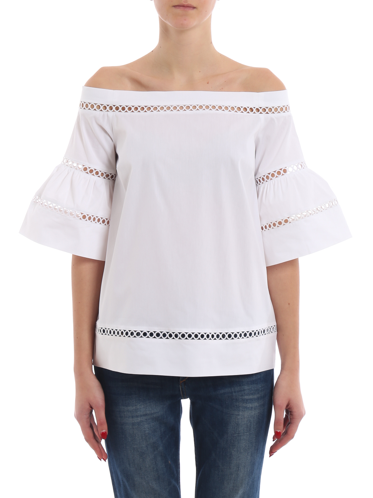 White poplin off-the-shoulder blouse 