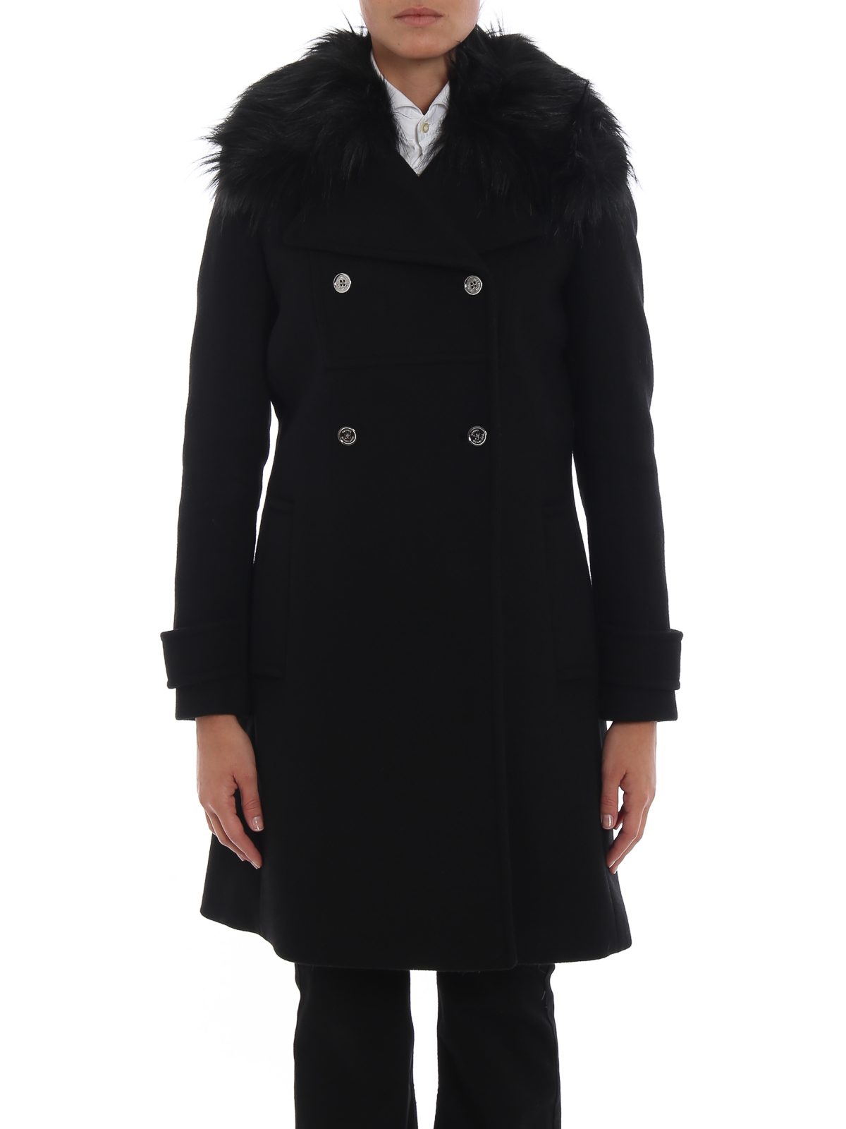 Fur collar double breasted coat 