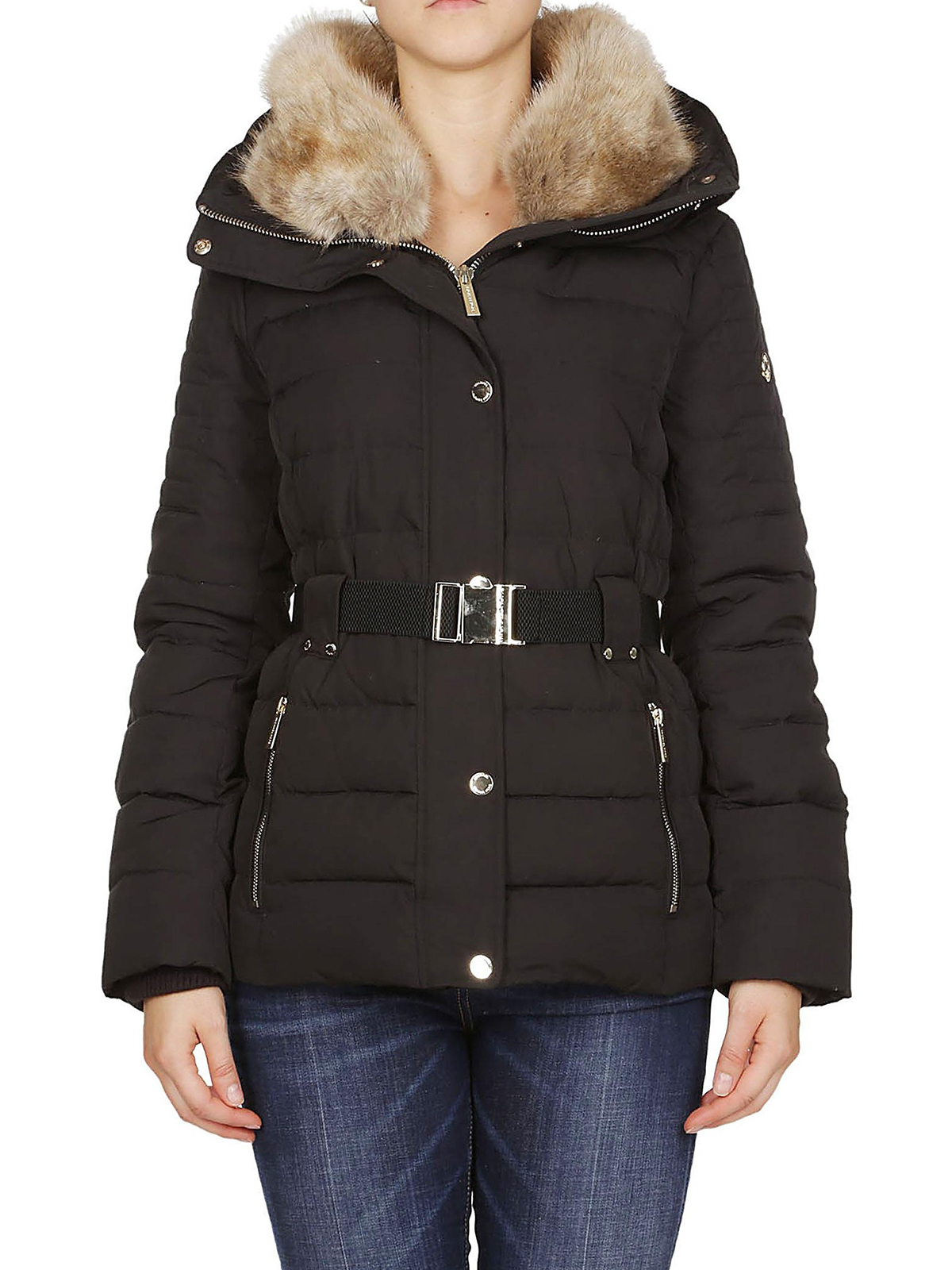 Padded jackets Michael Kors - Fur collar belt detailed hooded puffer jacket  - 77G3858M82001