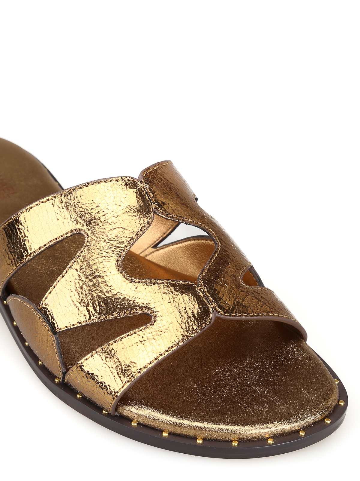 Annalee gold-tone leather slide sandals 
