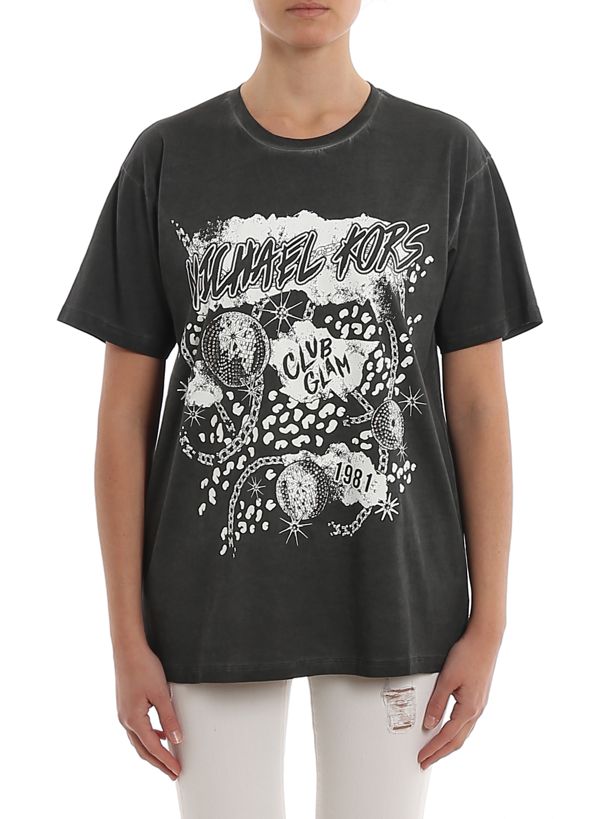 T-shirts Michael Kors - Club Glam print washed black T-shirt - MH95MET97J013