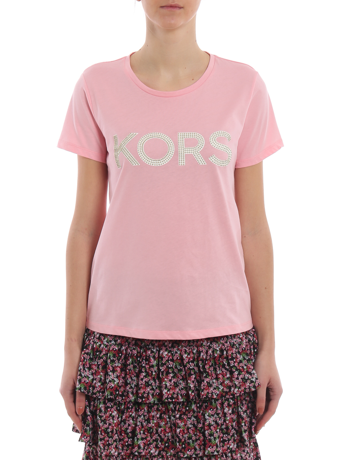 T-shirts Michael Kors - Pink studded logo T-shirt - MH85M2Y97J657