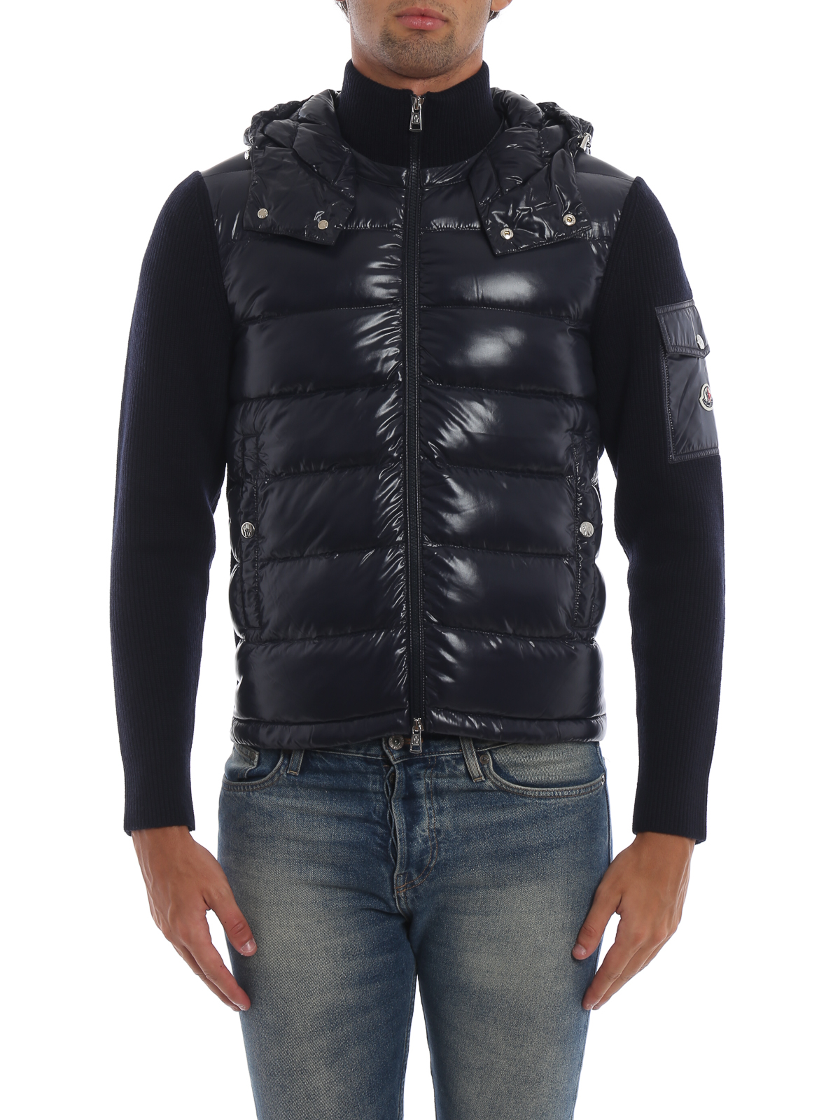Moncler - Giacca con zip in lana e nylon imbottito - giacche casual -  D209194162009699Z742