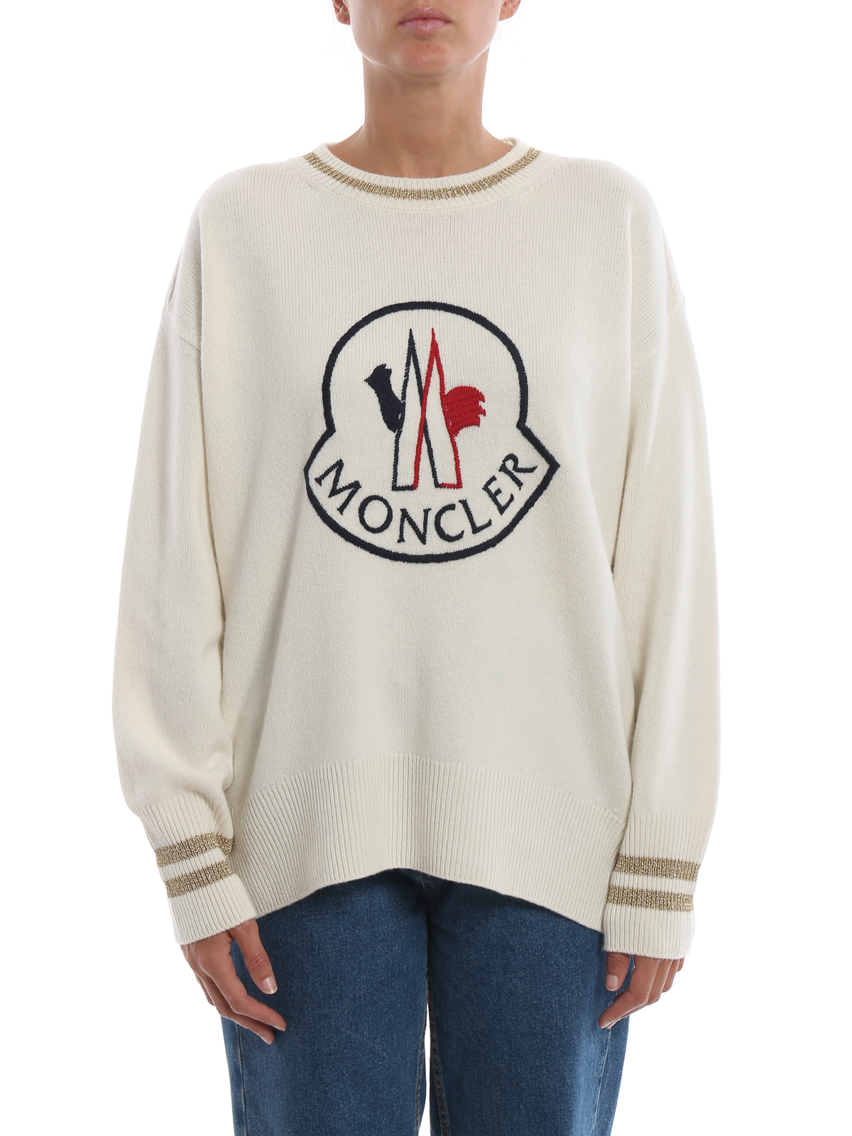Crew necks Moncler - Moncler logo embroidery wool over sweater 