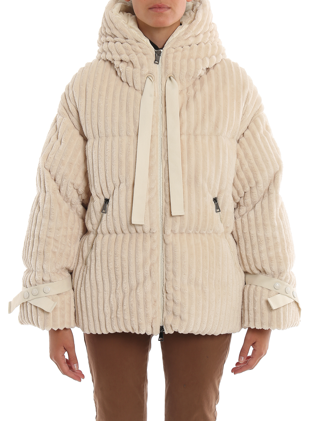Padded jackets Moncler - Loire fur effect puffer jacket ...