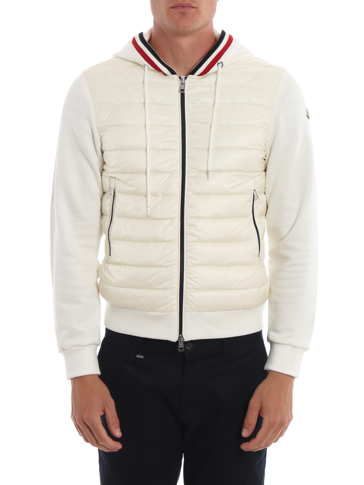 Padded jackets Moncler - Padded nylon front white cotton hoodie ...