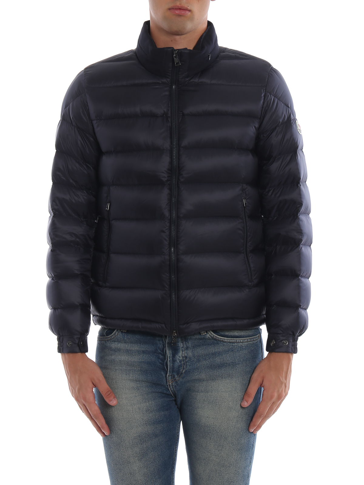 Moncler - Rodez blue down jacket with hidden hood - padded jackets ...