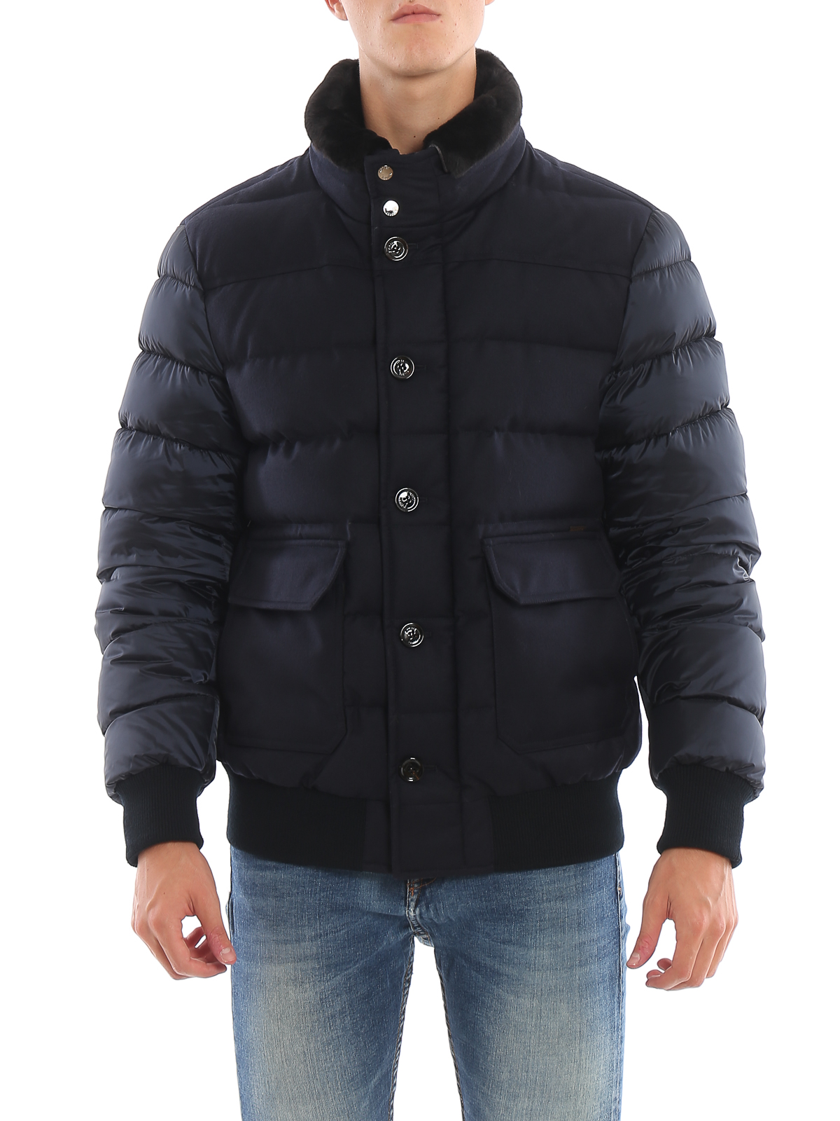 Padded jackets Moorer - Fantoni nylon and wool panel puffer jacket ...