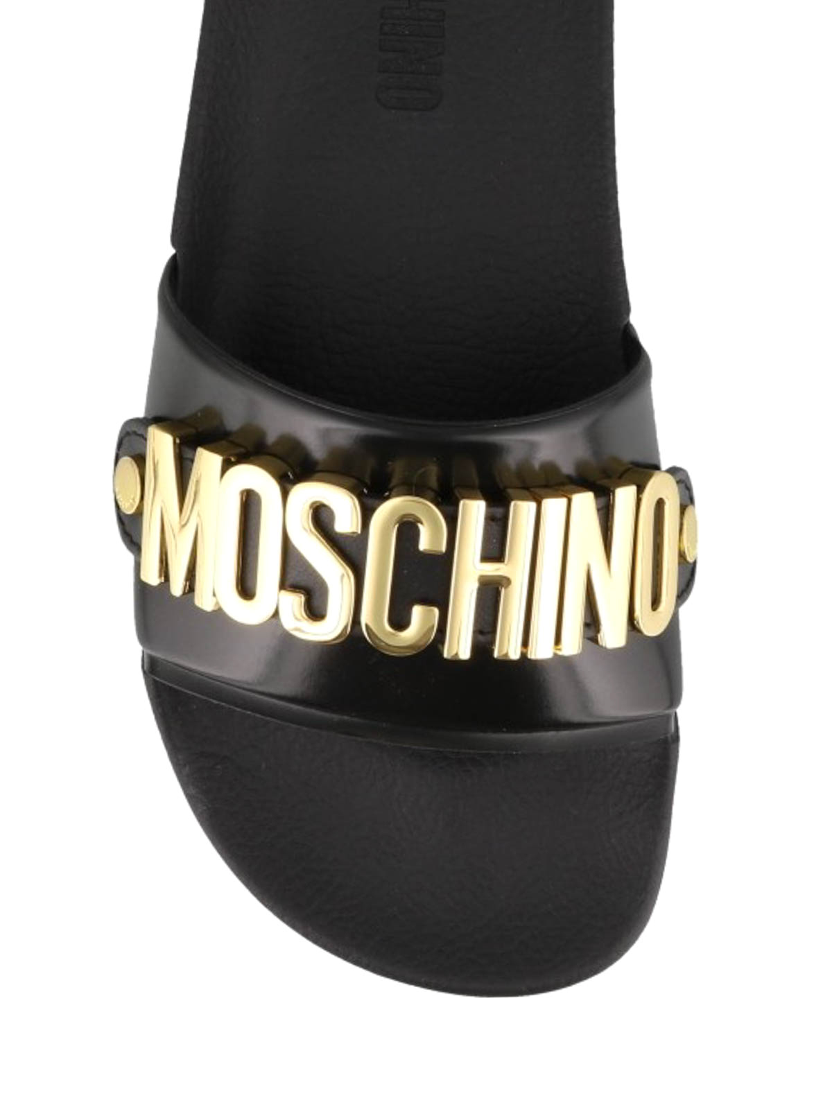 Flip flops Moschino - Gold-tone logo black rubber sandals ...