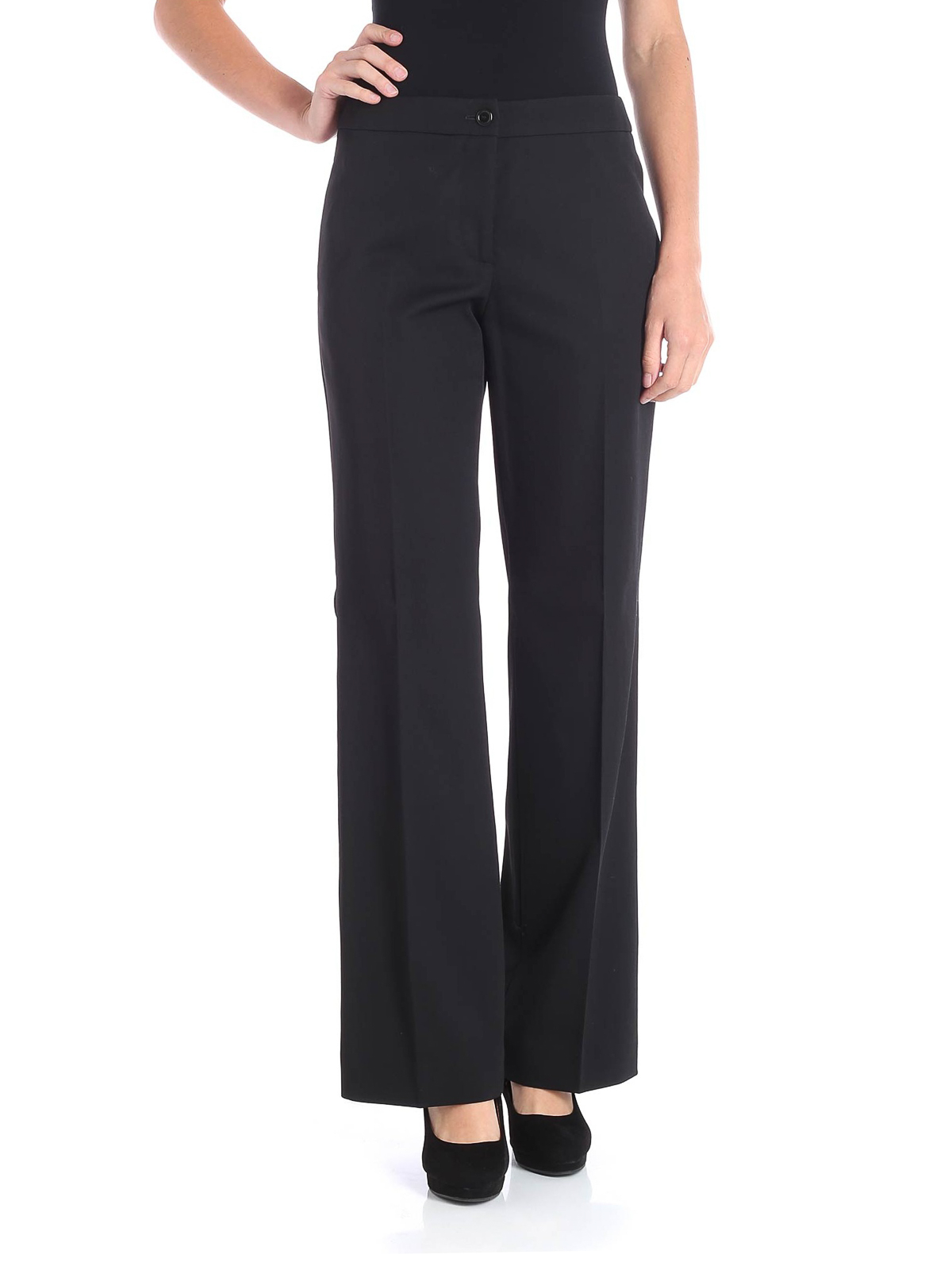 Moschino Black Crepe Trousers With Flared Leg Tailored Formal Trousers J