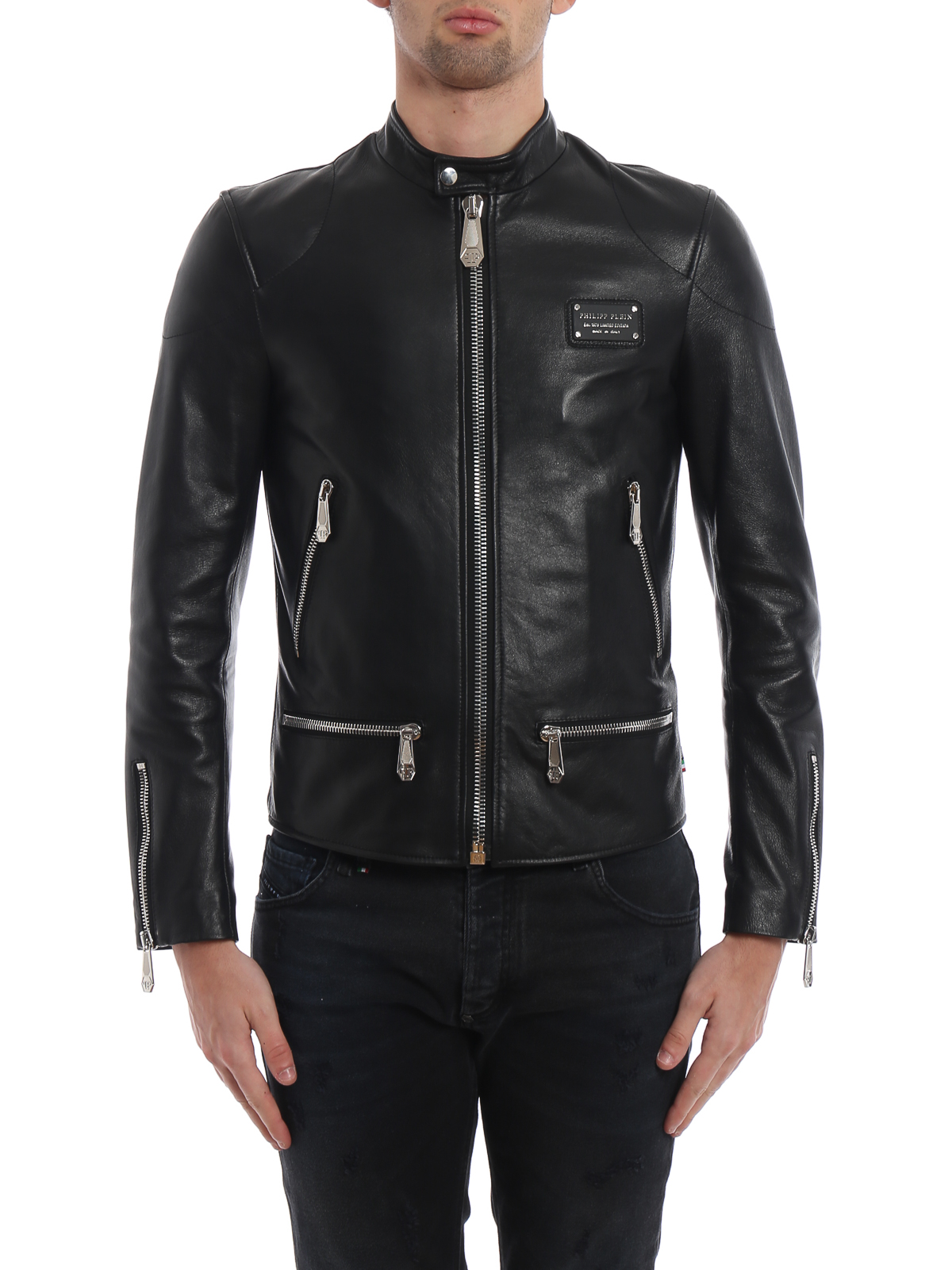 Philipp Plein - Zipped sheepskin moto jacket - leather jacket ...