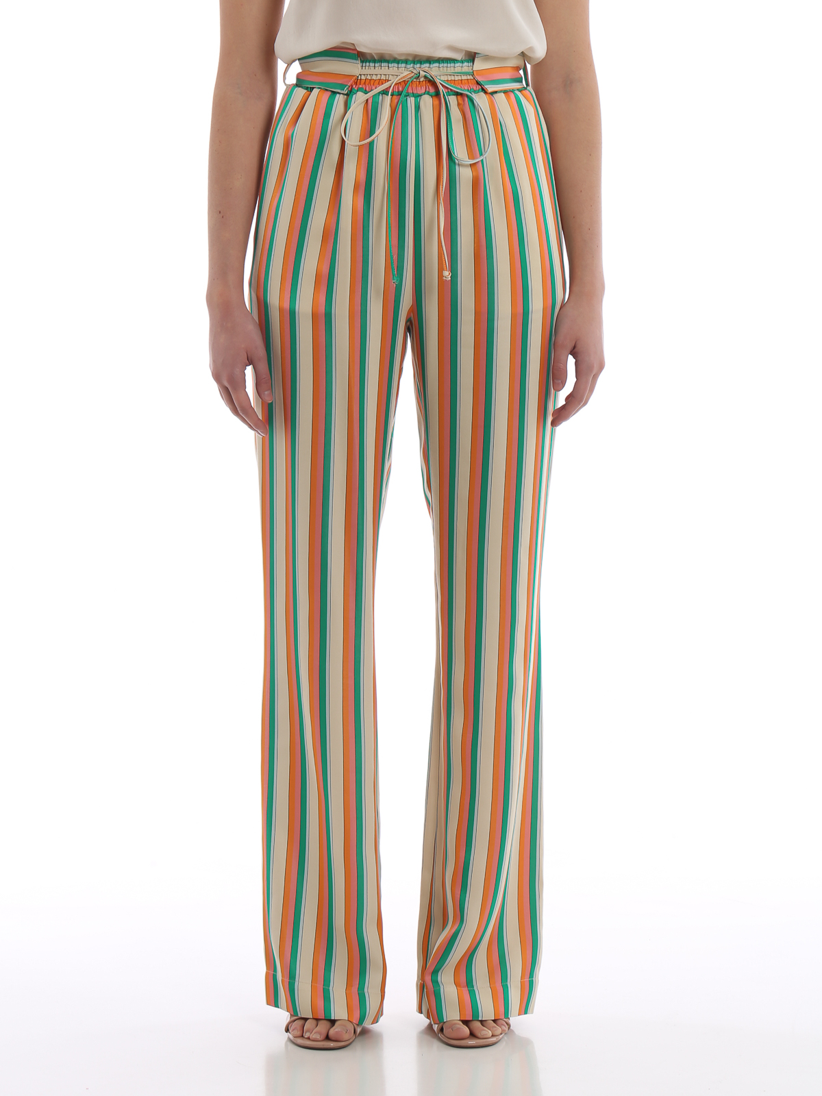 multicoloured striped trousers