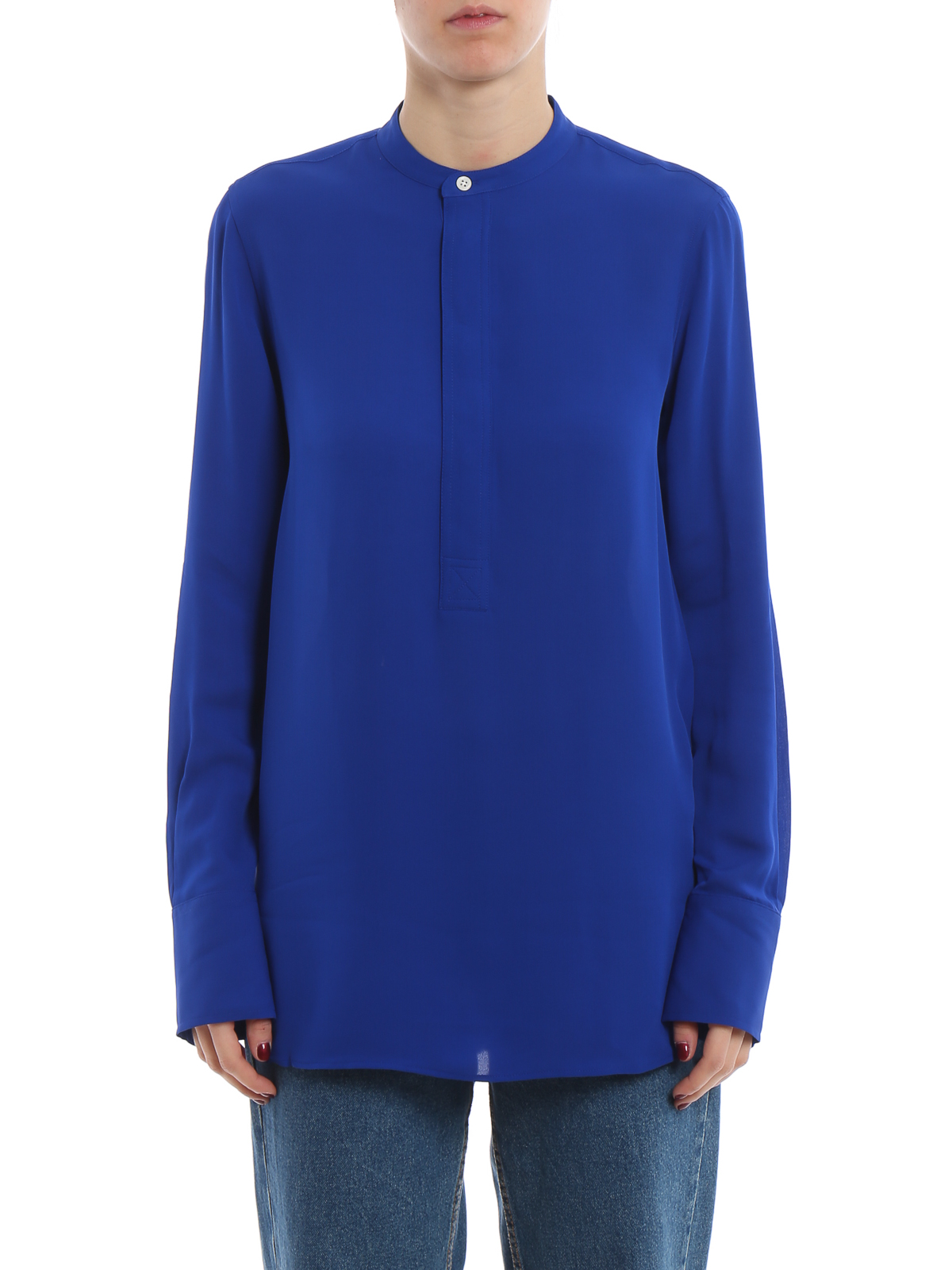 Blouses Polo Ralph Lauren - Collarless blue silk blouse - 211735612004