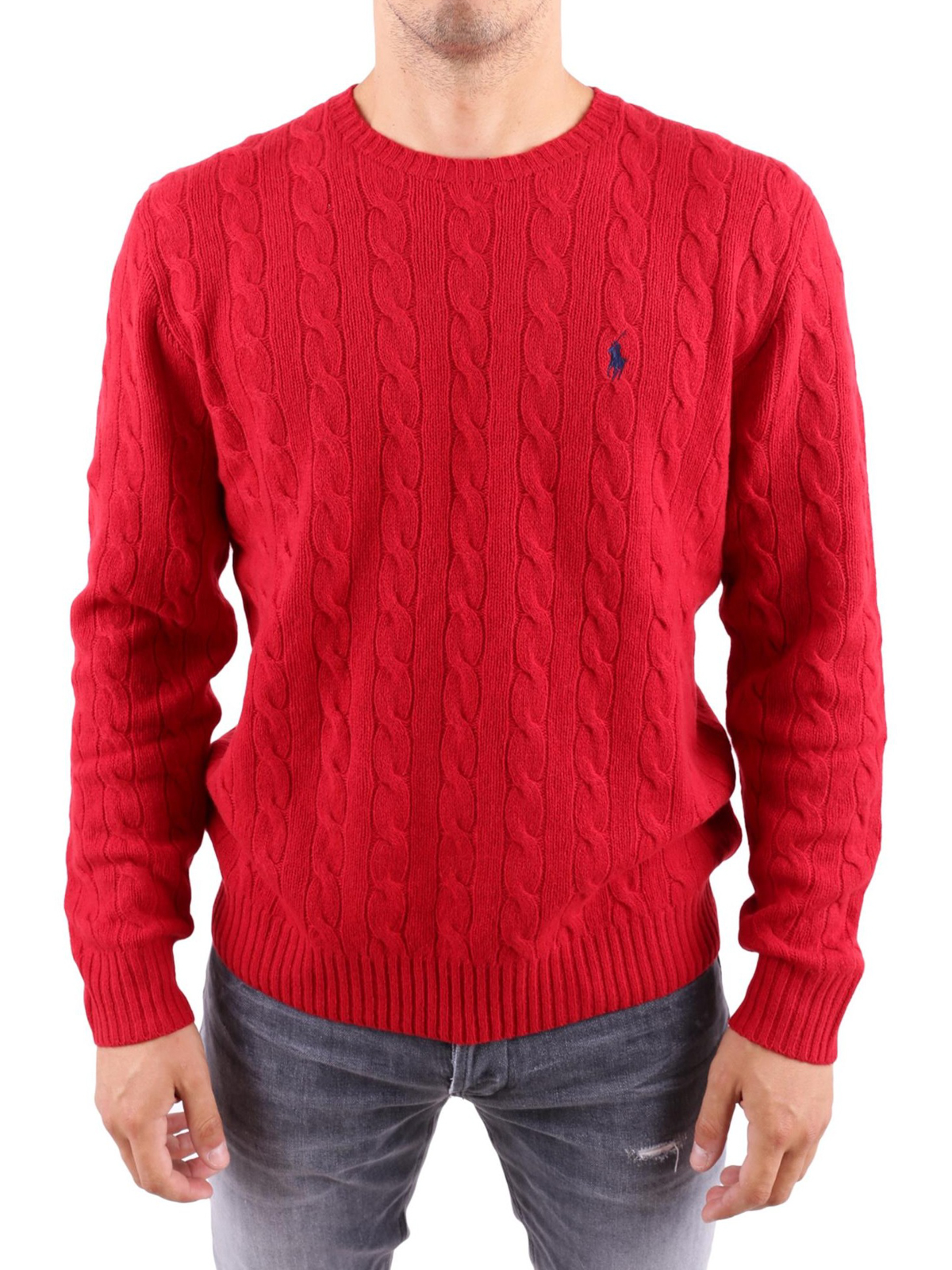 Crew necks Polo Ralph Lauren - Red cable knit wool and cashmere sweater -  710719546004