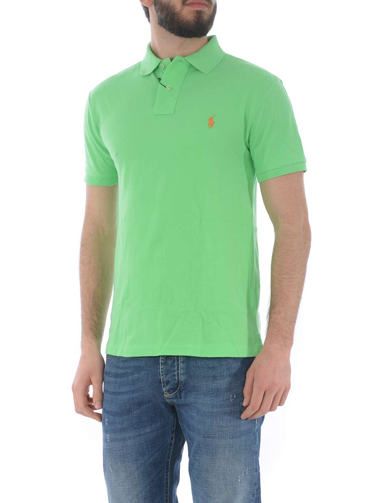 Light green pique cotton polo shirt 