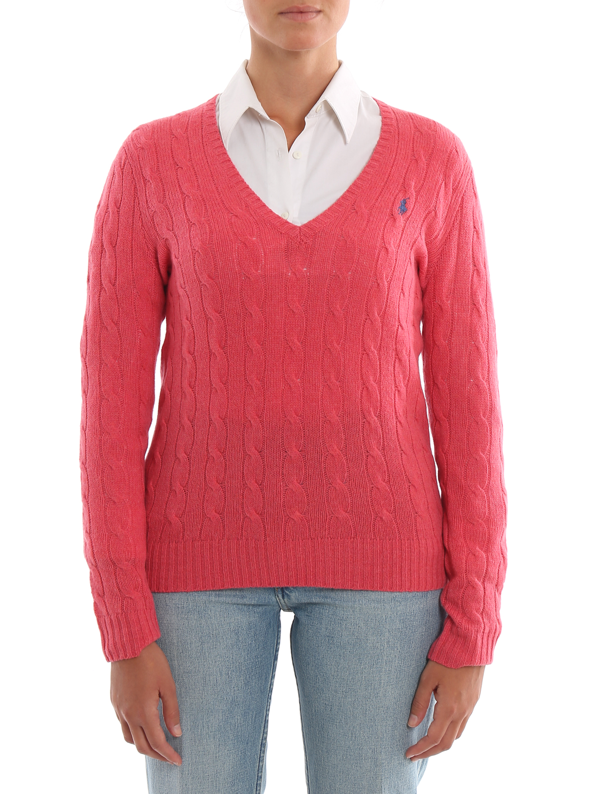 ralph lauren cable knit v neck sweater