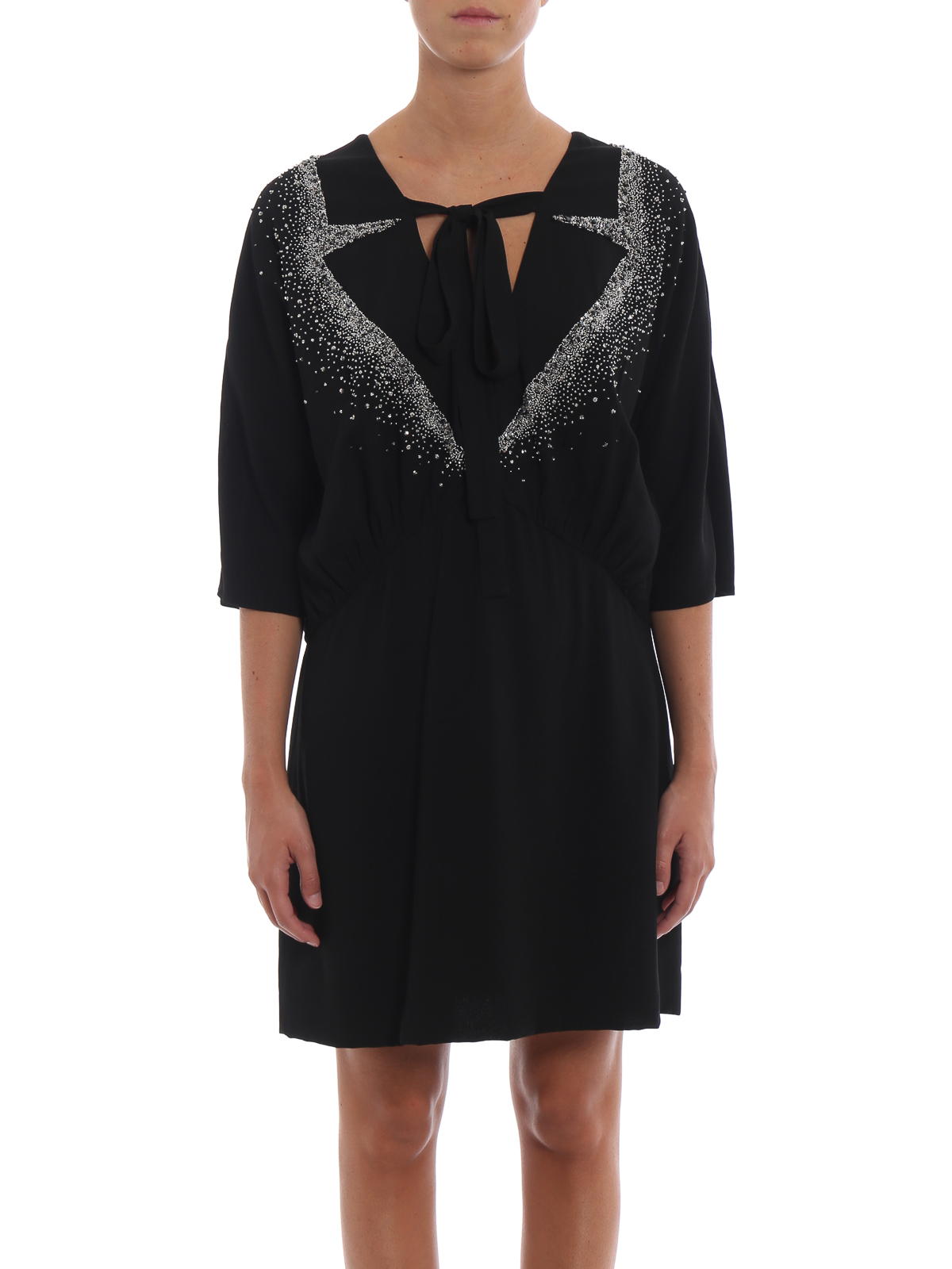 Cocktail dresses Prada - Jewel embellishment V-neckline crepe dress -  P36U8R1RWT002