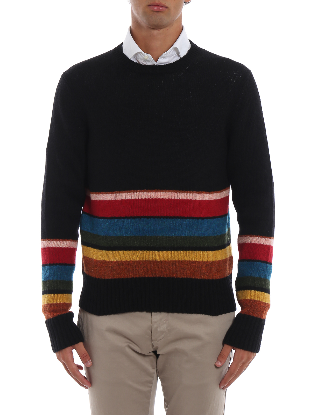 Crew necks Prada - Black shetland wool crew neck sweater - UMA1101RKL002